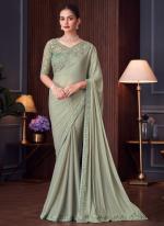 Silk Light Green Party Wear Embroidery Work Saree